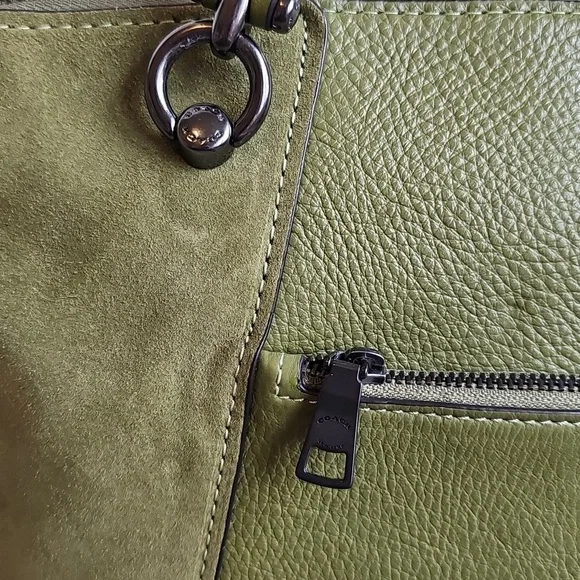 Coach NWOT Kacey Satchel Olive Green Detachable Crossbody Strap Suede & Leather - Picture 6 of 12